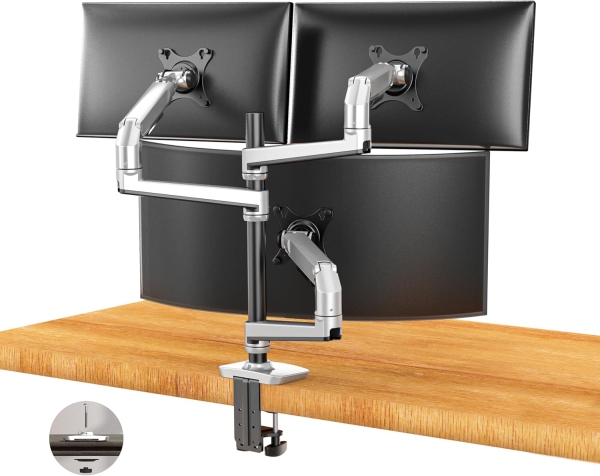 Ergounion 3-Monitor Mount (Aluminum) for 13–40 Inch (Premium Desk Mount for Three Monitors up to 11.3 kg Each – With Durable Mechanical Spring.)