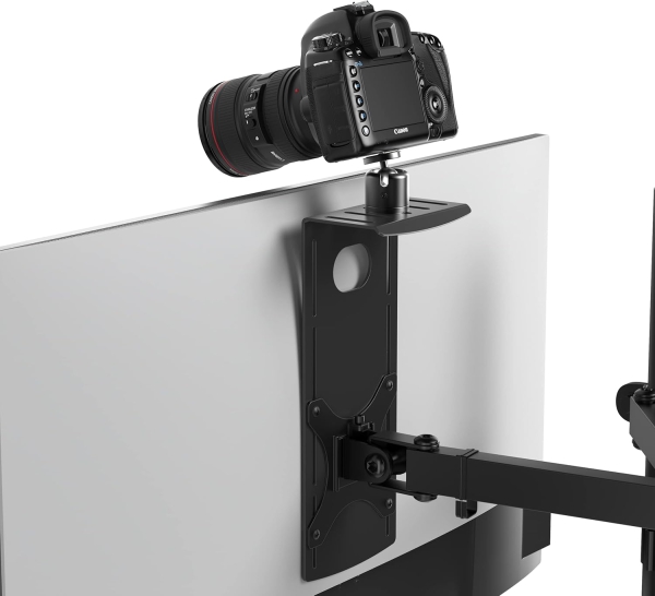 HumanCentric DSLR Monitor Mount Small – VESA Camera Shelf made of Aluminum (Space-saving mount for webcam, light & microphone above the monitor – VESA 100x100 mm)