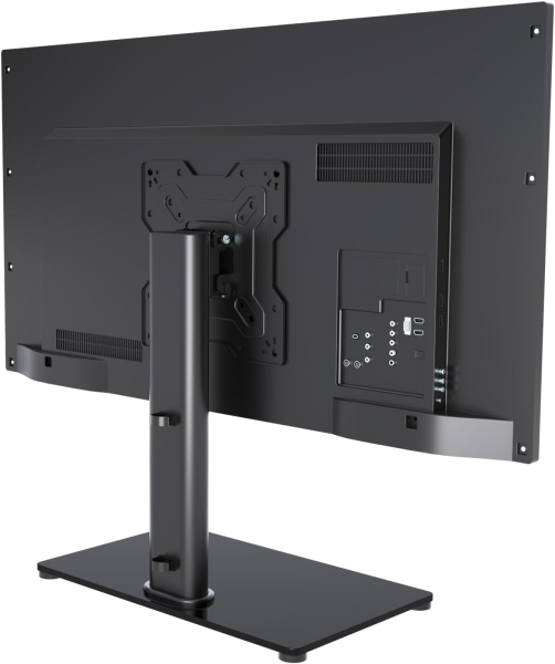 Universal TV & Monitor Stand for 17–43 Inches (Tilt & Height Adjustable) (Elegant Tabletop Stand with Safety Glass Base for Screens up to 40 kg – VESA max. 200x200 mm.)