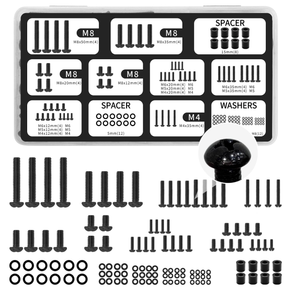 Universal TV Screw Set (120 Pieces) for Wall Mounts & Stands (M4, M5, M6, M8 VESA Screw Assortment incl. Spacers & Washers for TVs up to 80 Inches)