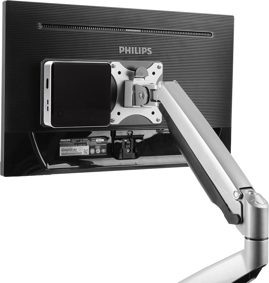 Aisens MPC01-055 VESA Mount for Mini PC, NUC & Mac Mini (Black) (Space-saving Steel & Aluminum Adapter Plate for VESA 75x75 / 100x100 mm)