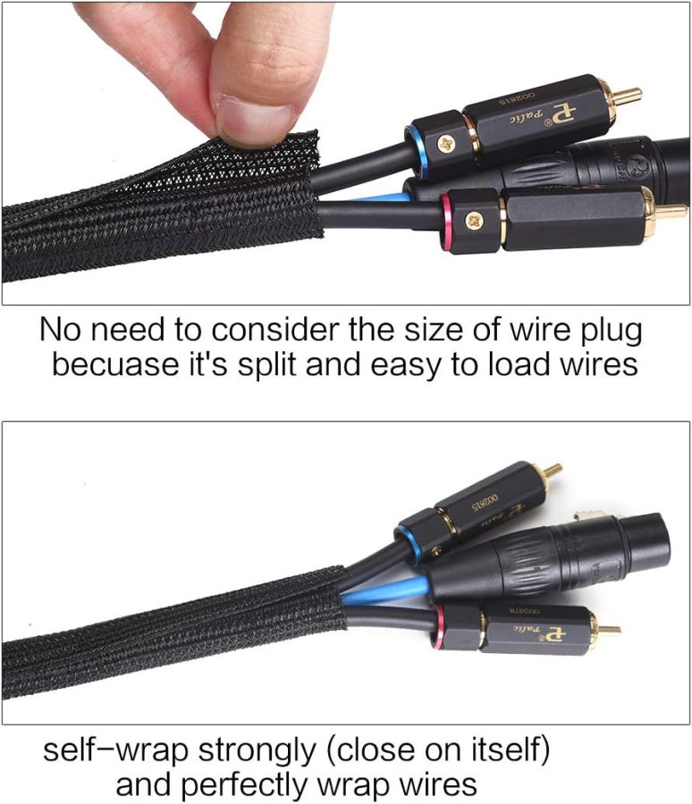 Alex Tech Self-Closing Cable Sleeve 13mm x 3.1m (Woven Cable Wrap) (Cuttable Cable Protector for TV, PC & Car – Heat Resistant & Bite Proof against Cats.)