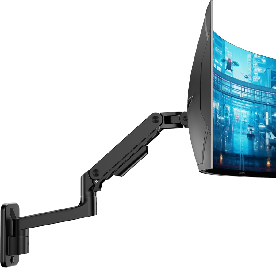ARES WING Heavy Duty Monitor Wall Mount (Black) for 17–49 Inch (Massive 20 kg Load Capacity & Extra-Long Gas Spring Arm for Your Ultimate Setup)