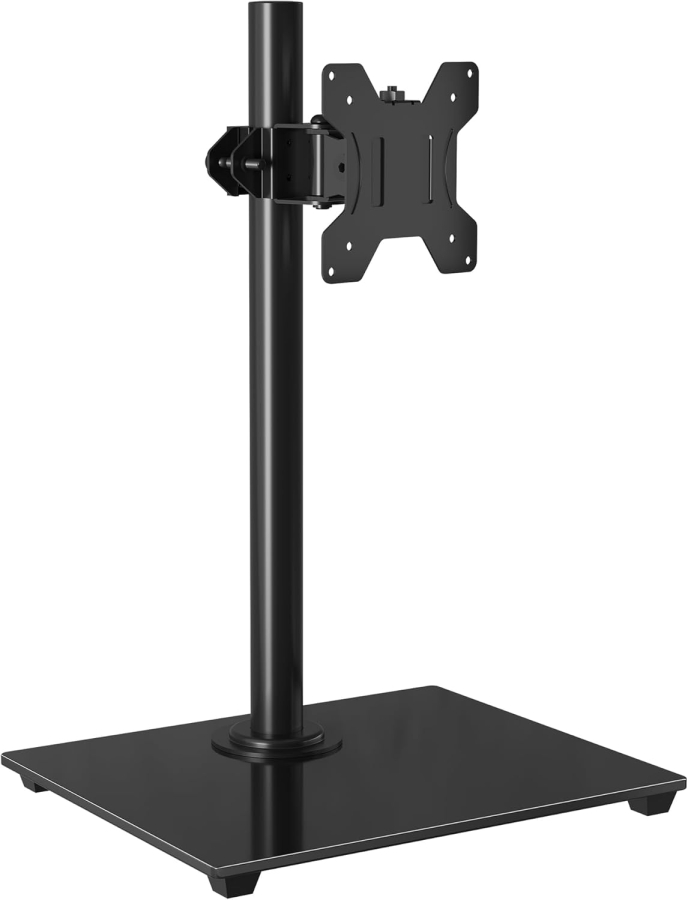 BONTEC Monitor Desk Stand (Freestanding) with Glass Base for 13–32 Inches (Elegant Monitor Holder with Tempered Glass Base – Tiltable, Swiveling & 360° Rotatable up to 10 kg)