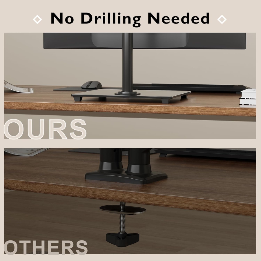 BONTEC Monitor Desk Stand (Freestanding) with Glass Base for 13–32 Inches (Elegant Monitor Holder with Tempered Glass Base – Tiltable, Swiveling & 360° Rotatable up to 10 kg)
