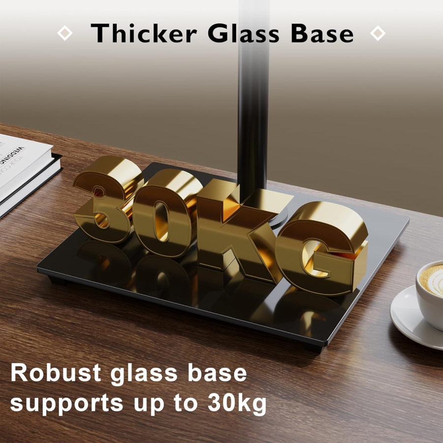 BONTEC Monitor Desk Stand (Freestanding) with Glass Base for 13–32 Inches (Elegant Monitor Holder with Tempered Glass Base – Tiltable, Swiveling & 360° Rotatable up to 10 kg)