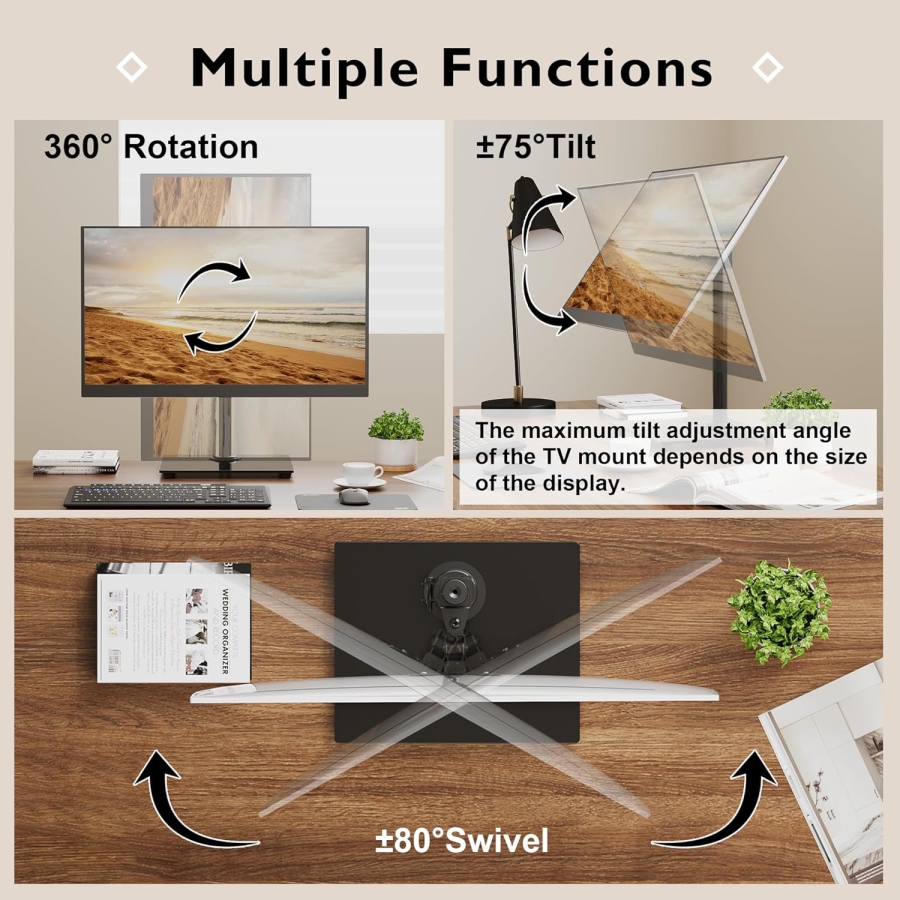 BONTEC Monitor Desk Stand (Freestanding) with Glass Base for 13–32 Inches (Elegant Monitor Holder with Tempered Glass Base – Tiltable, Swiveling & 360° Rotatable up to 10 kg)