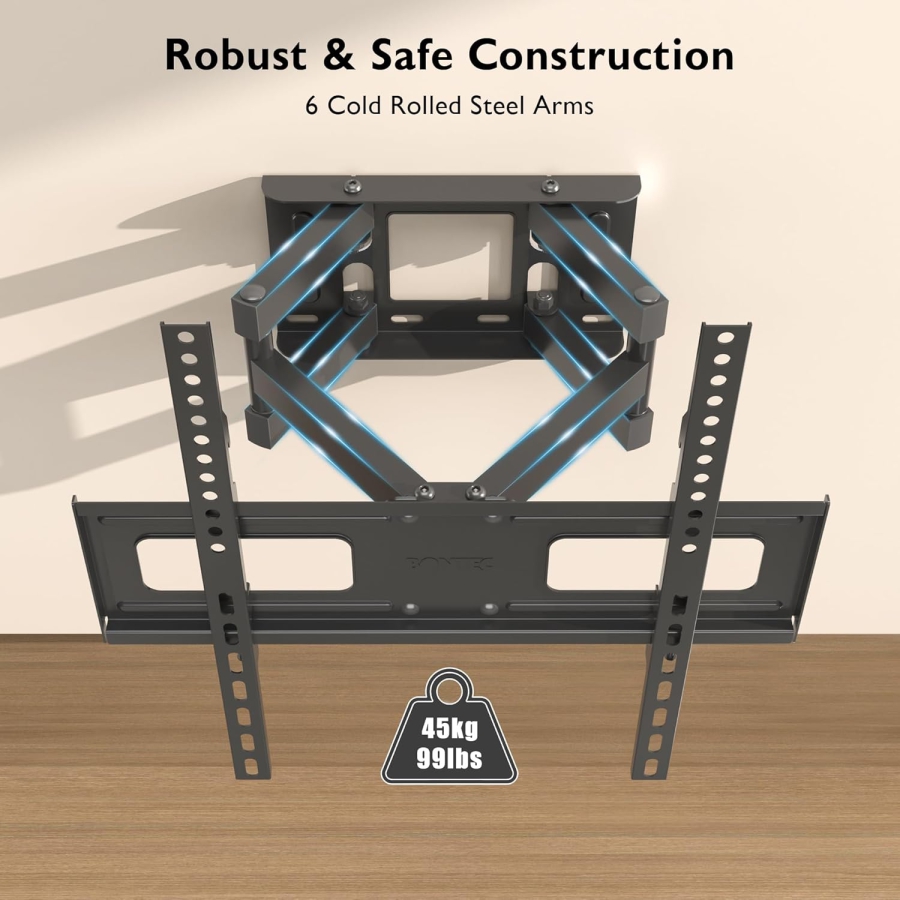 BONTEC TV Wall Mount Swivel & Tilt for 23-70 Inch TVs (Max. 45 kg) (Full Motion Dual Arm Mount – VESA up to 400x400, Extendable up to 38 cm.)