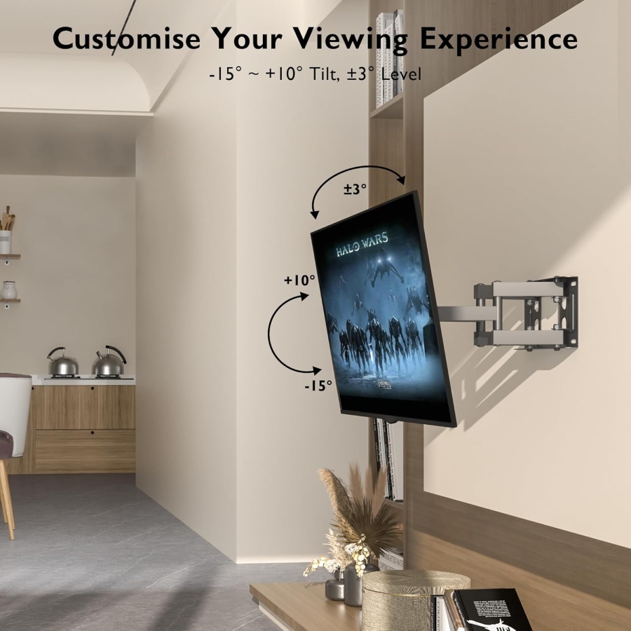BONTEC TV Wall Mount Swivel & Tilt for 23-70 Inch TVs (Max. 45 kg) (Full Motion Dual Arm Mount – VESA up to 400x400, Extendable up to 38 cm.)