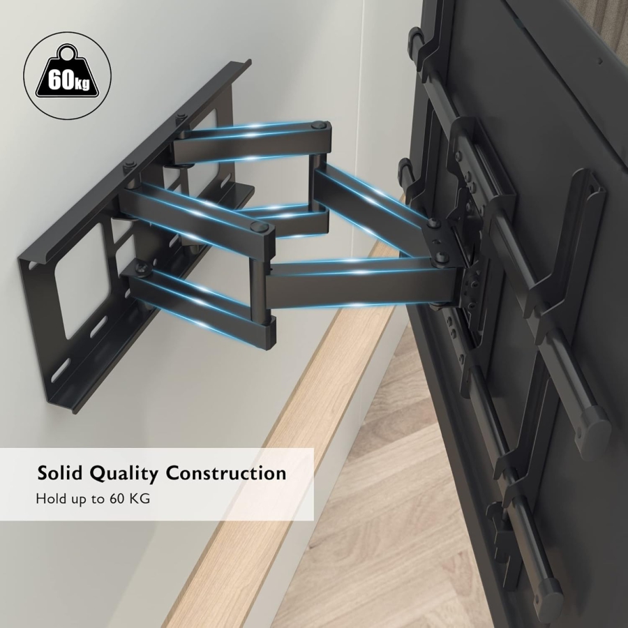 BONTEC TV Wall Mount Swivel & Tilt for 32-85 Inch (Max. 60 kg) (Stable dual-arm mount for flat & curved TVs – VESA 600x400, Extendable up to 39 cm.)