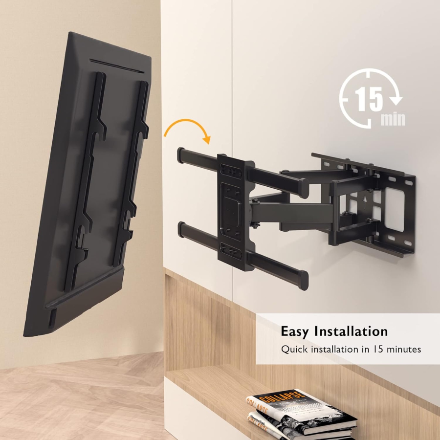 BONTEC TV Wall Mount Swivel & Tilt for 32-85 Inch (Max. 60 kg) (Stable dual-arm mount for flat & curved TVs – VESA 600x400, Extendable up to 39 cm.)
