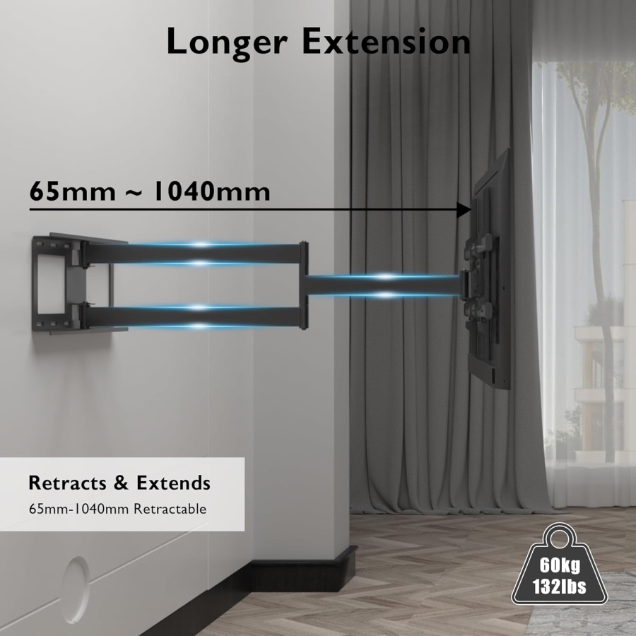 BONTEC TV Wall Mount with 1040 mm Extra Long Arm (32-75 Inch) (Heavy duty mount up to 60 kg – Swivel, Tilt & Extendable up to 104 cm.)