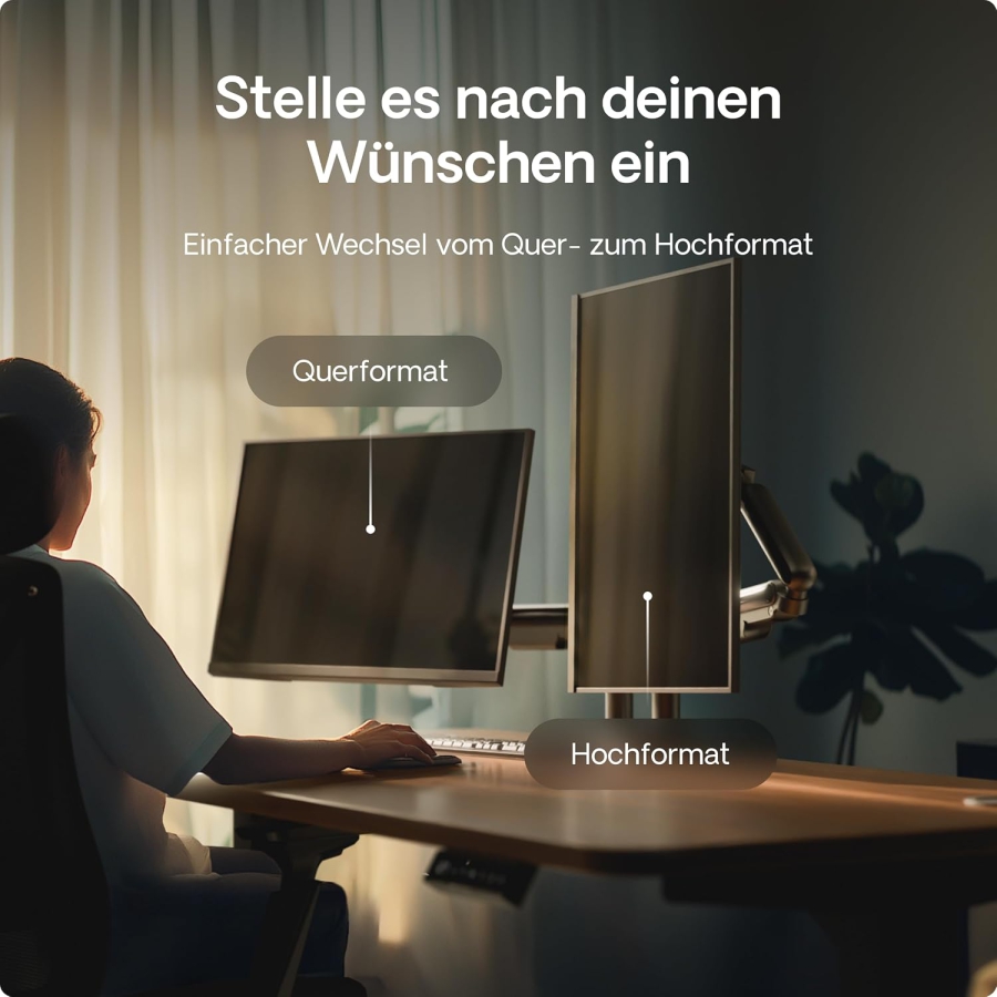 Desktronic Dual Monitor Mount for 2 Screens up to 32 Inches & 8 kg (Space-saving design (Close to wall) – 360° Rotatable, Height Adjustable & Robust Steel Construction.)