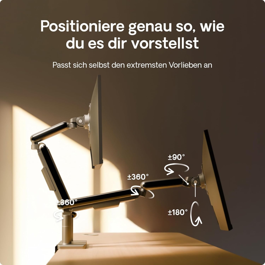 Desktronic Dual Monitor Mount for 2 Screens up to 32 Inches & 8 kg (Space-saving design (Close to wall) – 360° Rotatable, Height Adjustable & Robust Steel Construction.)