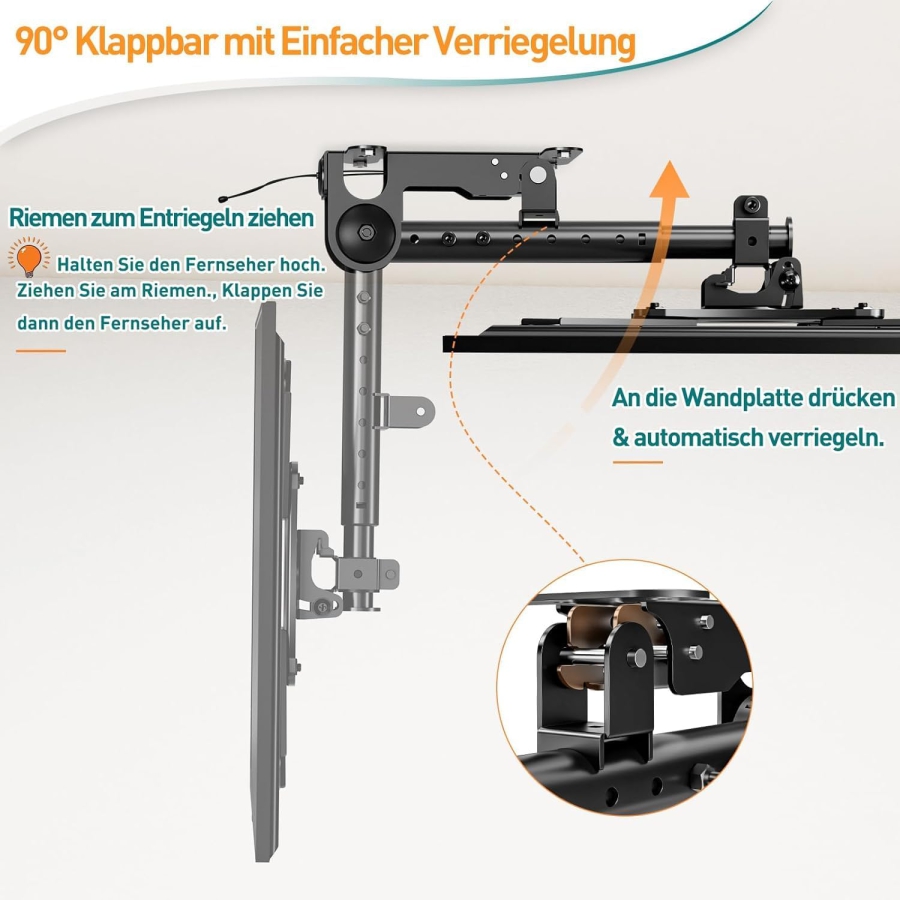 ELIVED TV & Monitor Ceiling Mount Foldable for 14–42 Inches (EV3030) (Space-saving Under-Cabinet Mount for Cabinets, Caravans & Sloped Ceilings – Height Adjustable & Swivel up to 10 kg.)