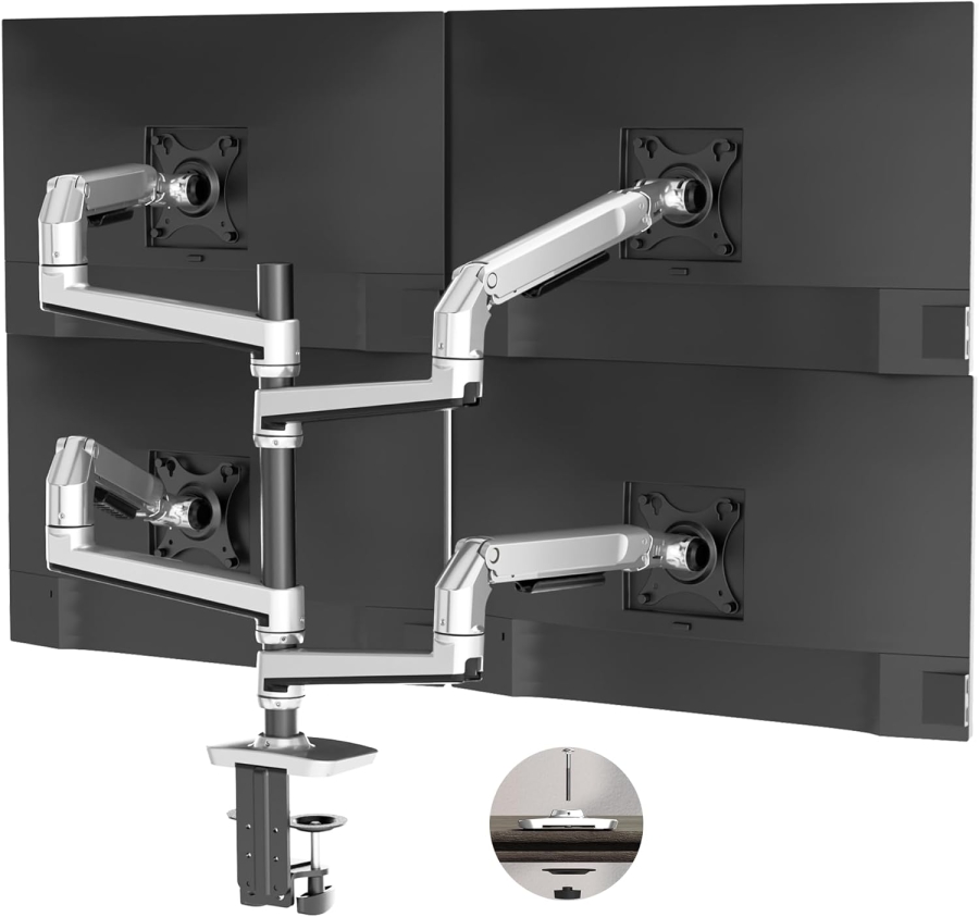 Ergounion 4-Monitor Mount (Aluminum) for 13–40 Inch (Premium Quad Desk Mount with Mechanical Spring for Four Screens up to 11 kg Each)