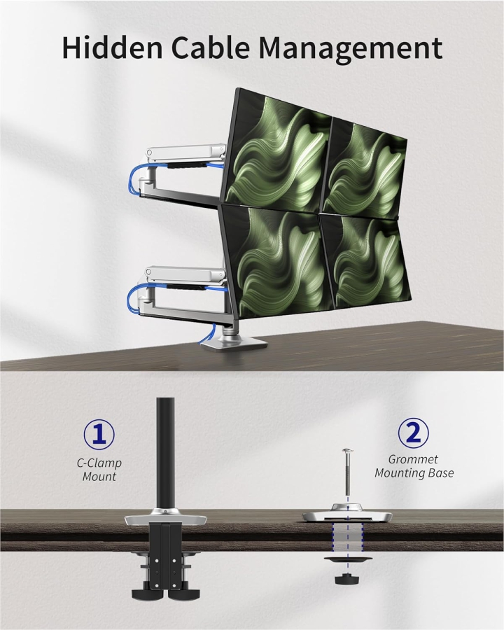 Ergounion 4-Monitor Mount (Aluminum) for 13–40 Inch (Premium Quad Desk Mount with Mechanical Spring for Four Screens up to 11 kg Each)