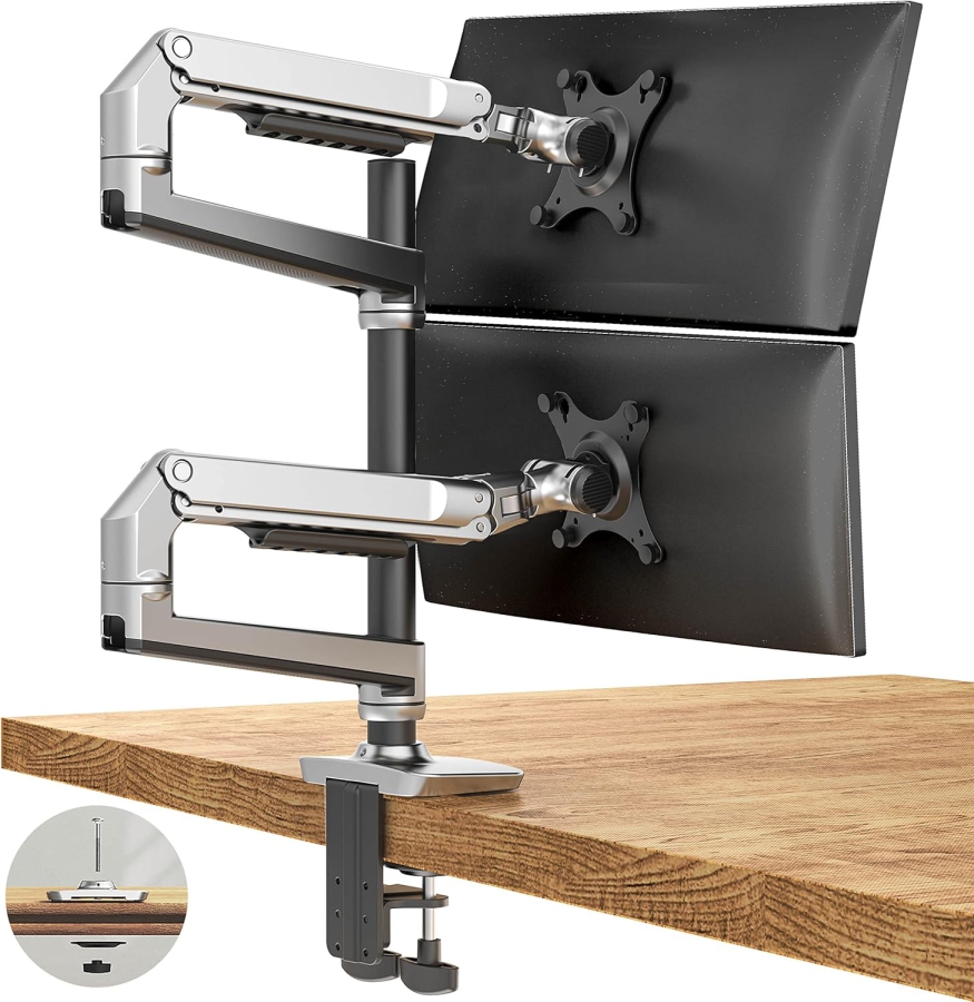 Ergounion Dual Monitor Desk Mount (Aluminum) for 13–40 Inch (Vertical & Horizontal) (Premium Dual-Arm Mount made of High-Quality Aluminum)