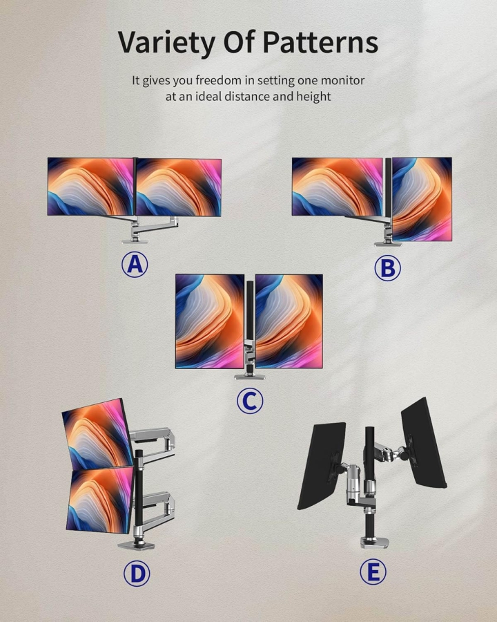 Ergounion Dual Monitor Desk Mount (Aluminum) for 13–40 Inch (Vertical & Horizontal) (Premium Dual-Arm Mount made of High-Quality Aluminum)
