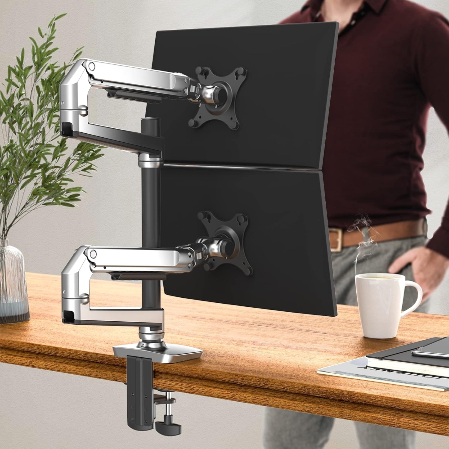 Ergounion Dual Monitor Desk Mount (Aluminum) for 13–40 Inch (Vertical & Horizontal) (Premium Dual-Arm Mount made of High-Quality Aluminum)