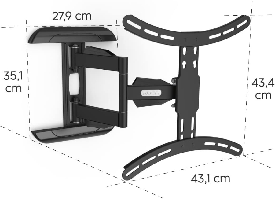Hama TV Wall Mount Swivel & Tilt for 32-65 Inch TVs (Fullmotion) (Extendable up to 40.7 cm – VESA 400x400, 35 kg load capacity – Incl. Fischer plugs & 10-year warranty.)