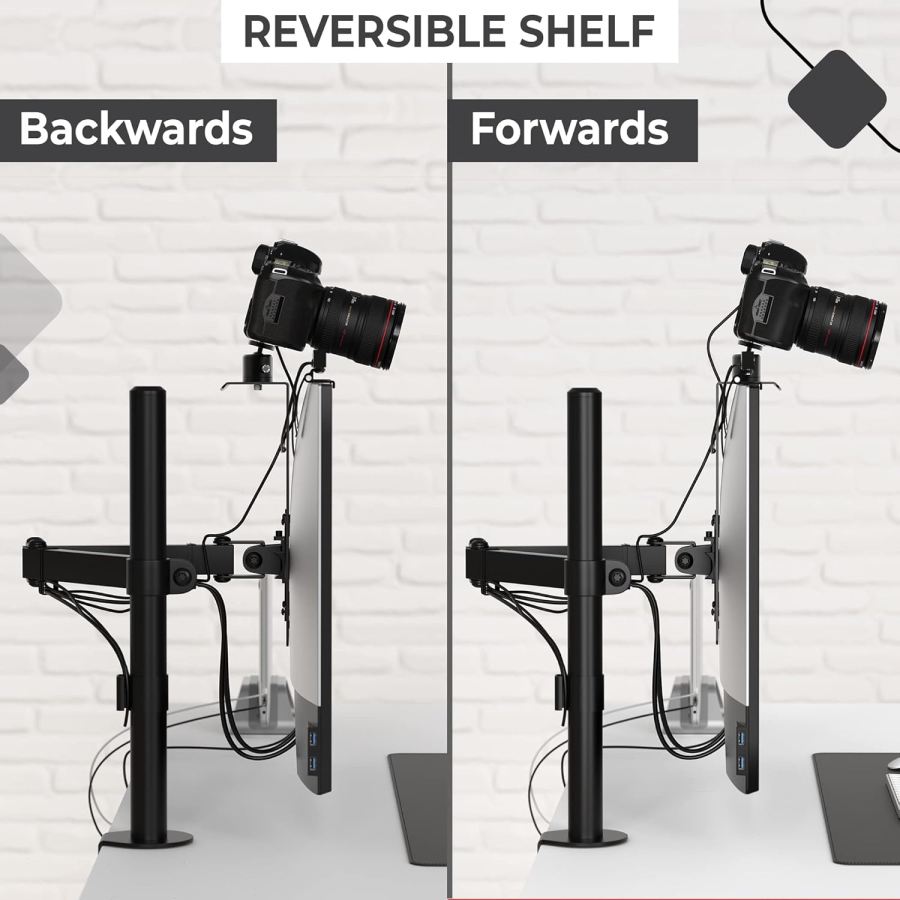 HumanCentric DSLR Monitor Mount Small – VESA Camera Shelf made of Aluminum (Space-saving mount for webcam, light & microphone above the monitor – VESA 100x100 mm)