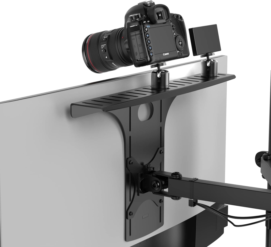 HumanCentric VESA Monitor Shelf for DSLR & Webcam (Camera Mount) (Space-saving desk mount for streaming & video conferencing – VESA 100x100 compatible)