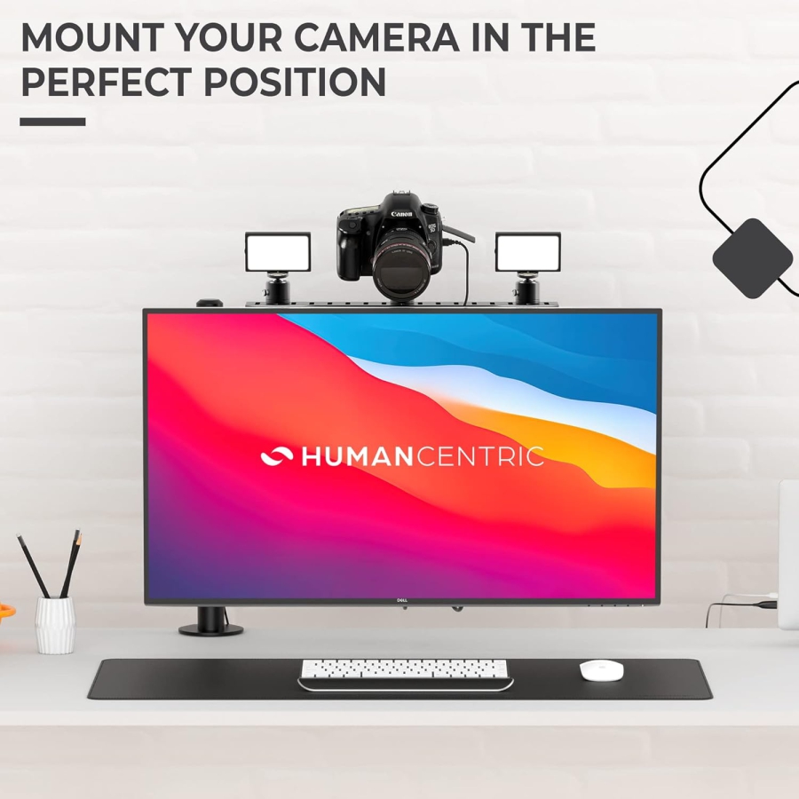 HumanCentric VESA Monitor Shelf for DSLR & Webcam (Camera Mount) (Space-saving desk mount for streaming & video conferencing – VESA 100x100 compatible)