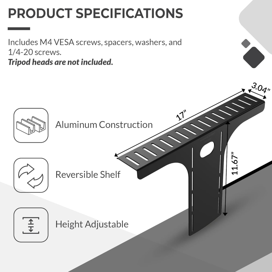 HumanCentric VESA Monitor Shelf for DSLR & Webcam (Camera Mount) (Space-saving desk mount for streaming & video conferencing – VESA 100x100 compatible)