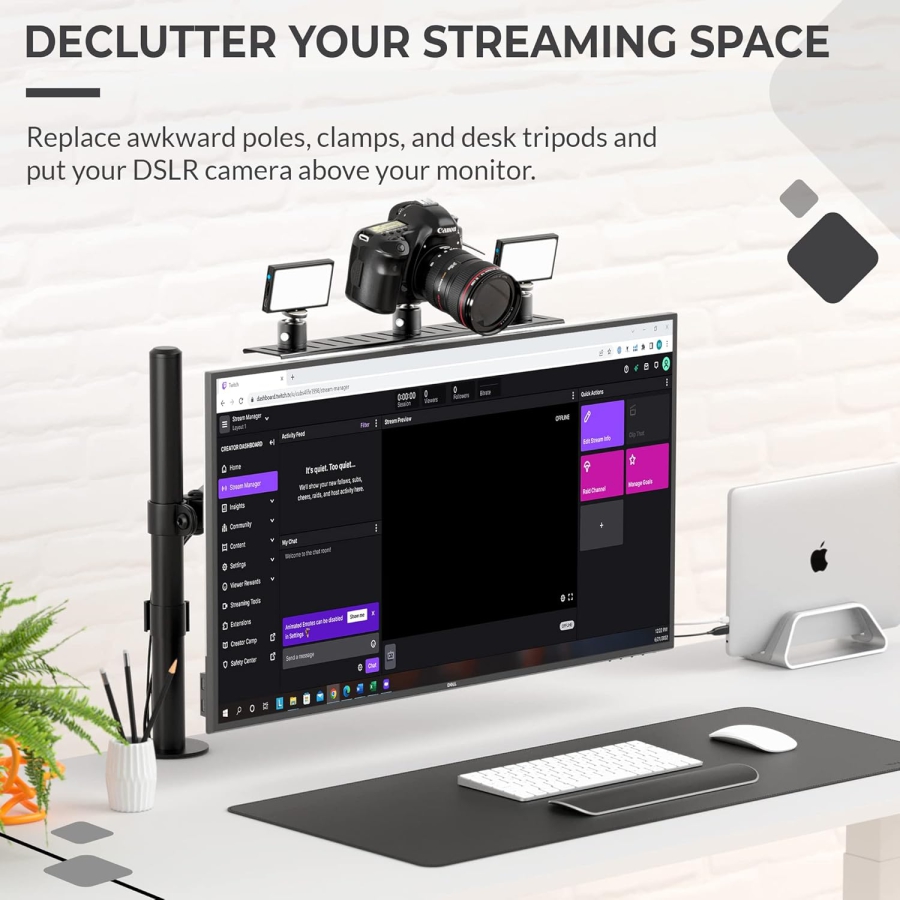 HumanCentric VESA Monitor Shelf for DSLR & Webcam (Camera Mount) (Space-saving desk mount for streaming & video conferencing – VESA 100x100 compatible)