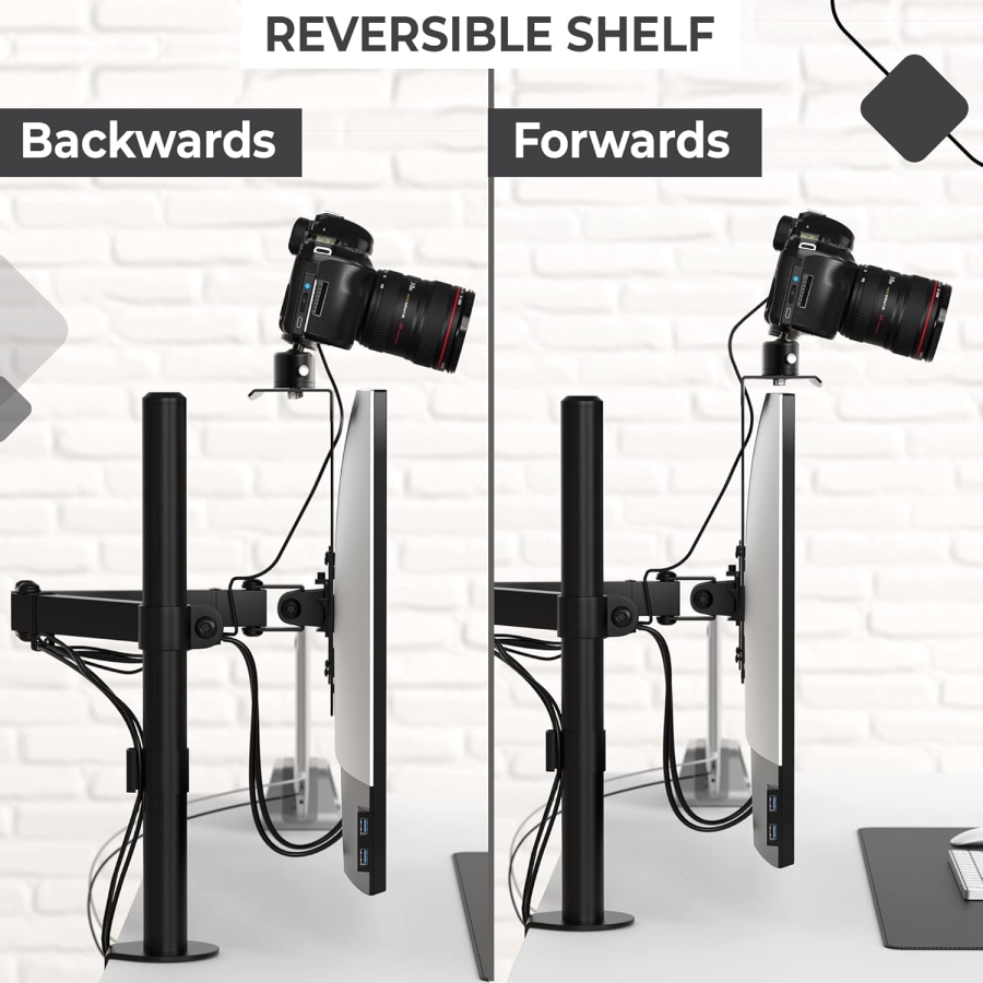 HumanCentric VESA Monitor Shelf for DSLR & Webcam (Camera Mount) (Space-saving desk mount for streaming & video conferencing – VESA 100x100 compatible)