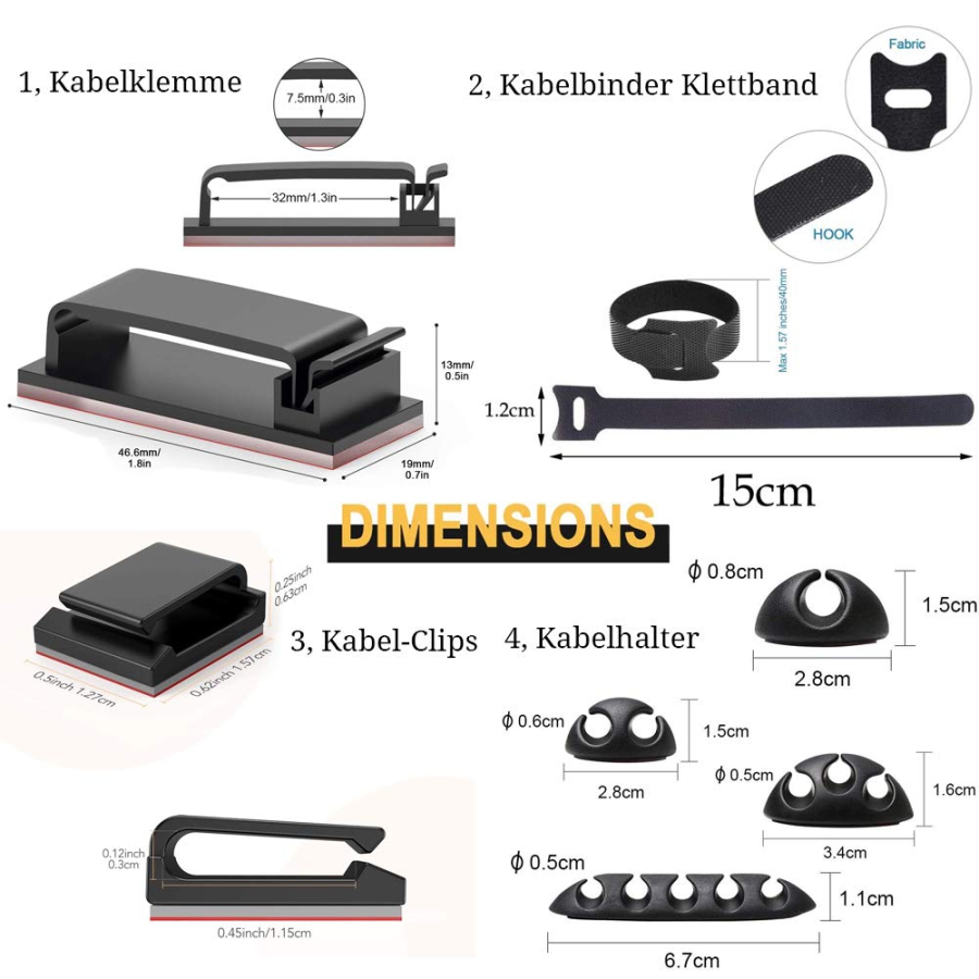 MiuCo Cable Management Desk Kit (100-Piece) – The Ultimate Organizer (Complete Set with 50 Cable Ties, 40 Clips & 10 Silicone Holders – Self-Adhesive & Residue-Free.)