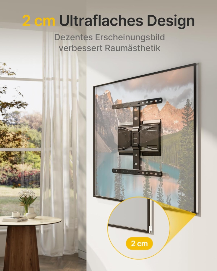 monTEK Ultra Slim TV Wall Mount for 43-90 Inch (Only 2 cm Wall Distance) (Extremely Flat Design (0.77") with Full-Motion Articulating Arm – 50 kg Load Capacity, VESA 600x400.)