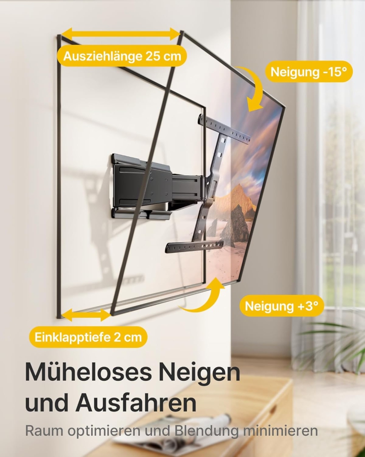 monTEK Ultra Slim TV Wall Mount for 43-90 Inch (Only 2 cm Wall Distance) (Extremely Flat Design (0.77") with Full-Motion Articulating Arm – 50 kg Load Capacity, VESA 600x400.)