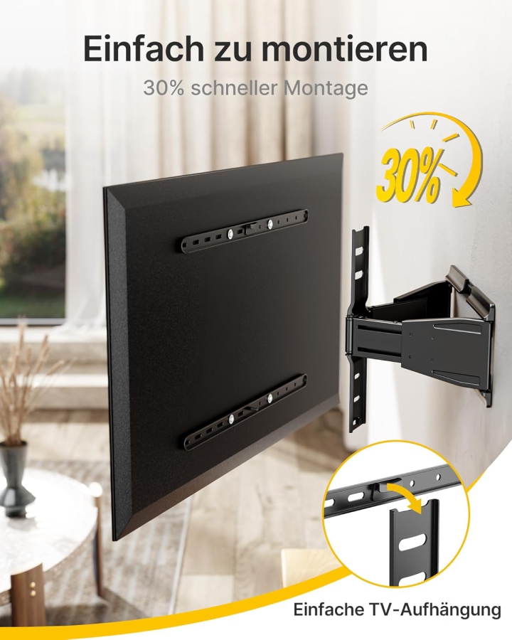 monTEK Ultra Slim TV Wall Mount for 43-90 Inch (Only 2 cm Wall Distance) (Extremely Flat Design (0.77") with Full-Motion Articulating Arm – 50 kg Load Capacity, VESA 600x400.)