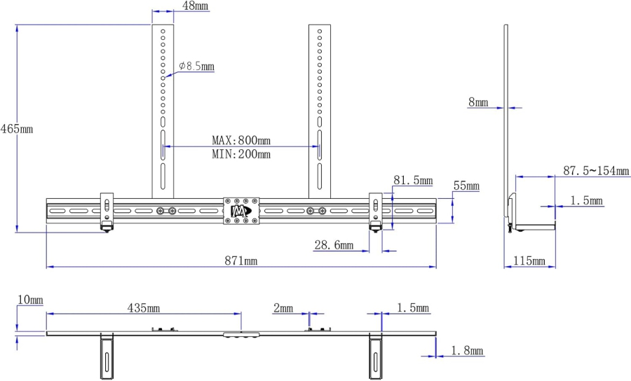Mounting Dream Universal Soundbar Mount for Soundbars with & without Holes (MD5425-03) (Flexible mounting on TV, wall, or stand – Adjustable base up to 9 kg load capacity & VESA 800x400)