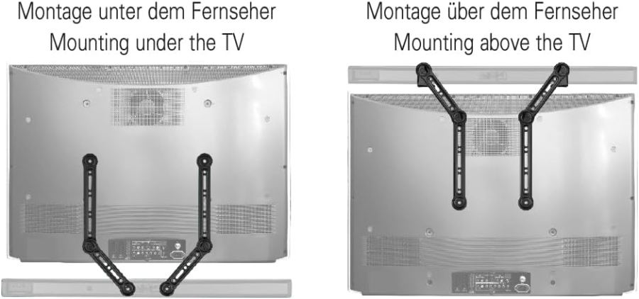 my wall Universal Soundbar Mount for TVs up to 49 Inch (HZ32-1L) (Space-saving attachment to the screen (Tilt & Swivel) up to 15 kg – With vibration protection & 20-year warranty)