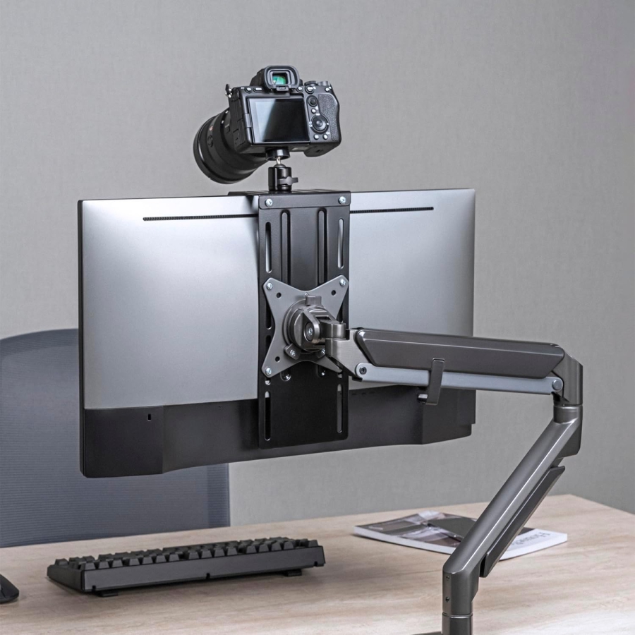 NanoRS RS463 VESA Camera Mount for Monitor & Arm (100x100 mm) (Height-adjustable mount for cameras & camcorders up to 2 kg – Ideal for streaming & home office)