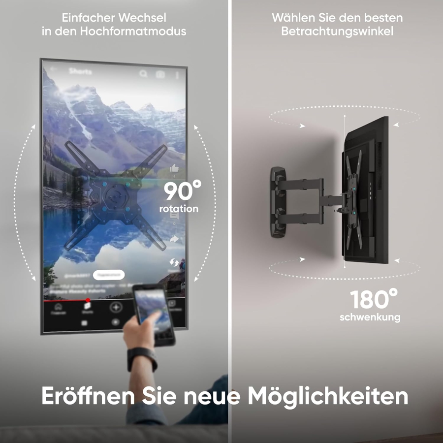 ONKRON TV Wall Mount Swivel & Tilt for 32-65 Inch TVs (M4R-B) (Full Motion: Rotatable to Portrait Mode, Extendable up to 49.6 cm – Load Capacity 41 kg, VESA 400x400)