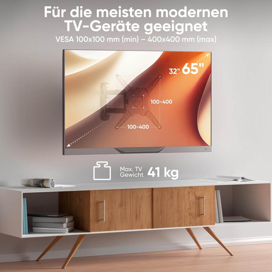 ONKRON TV Wall Mount Swivel & Tilt for 32-65 Inch TVs (M4R-B) (Full Motion: Rotatable to Portrait Mode, Extendable up to 49.6 cm – Load Capacity 41 kg, VESA 400x400)