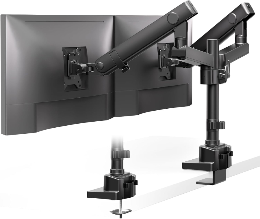 PUTORSEN Dual Monitor Desk Mount for 17–35 Inch Screens (Ergonomic Gas Spring Mount for Two Monitors up to 12 kg Each)