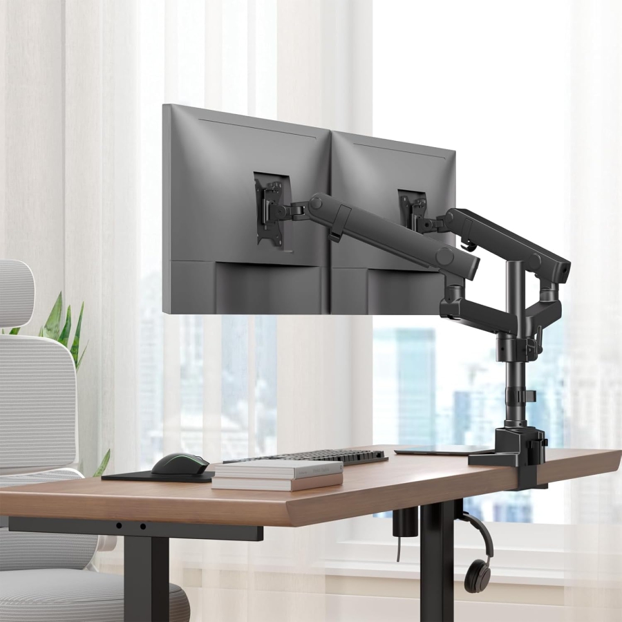 PUTORSEN Dual Monitor Desk Mount for 17–35 Inch Screens (Ergonomic Gas Spring Mount for Two Monitors up to 12 kg Each)