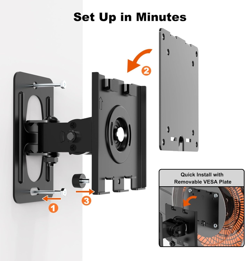 PUTORSEN Heavy Duty Monitor Wall Mount for 17-49 Inch Screens (Load capacity up to 20 kg – Tilt, Swivel & 360° Rotation – Ultra-slim design for VESA 75/100)
