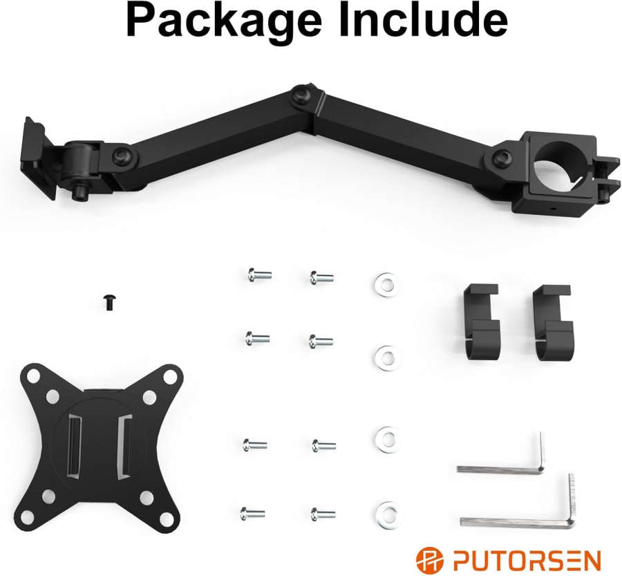 PUTORSEN Single Monitor Arm for Extension (for 3.5 cm Poles) – Stand Not Included (Add-on Arm for existing monitor stands – VESA 75/100, up to 9 kg load & Full Motion.)