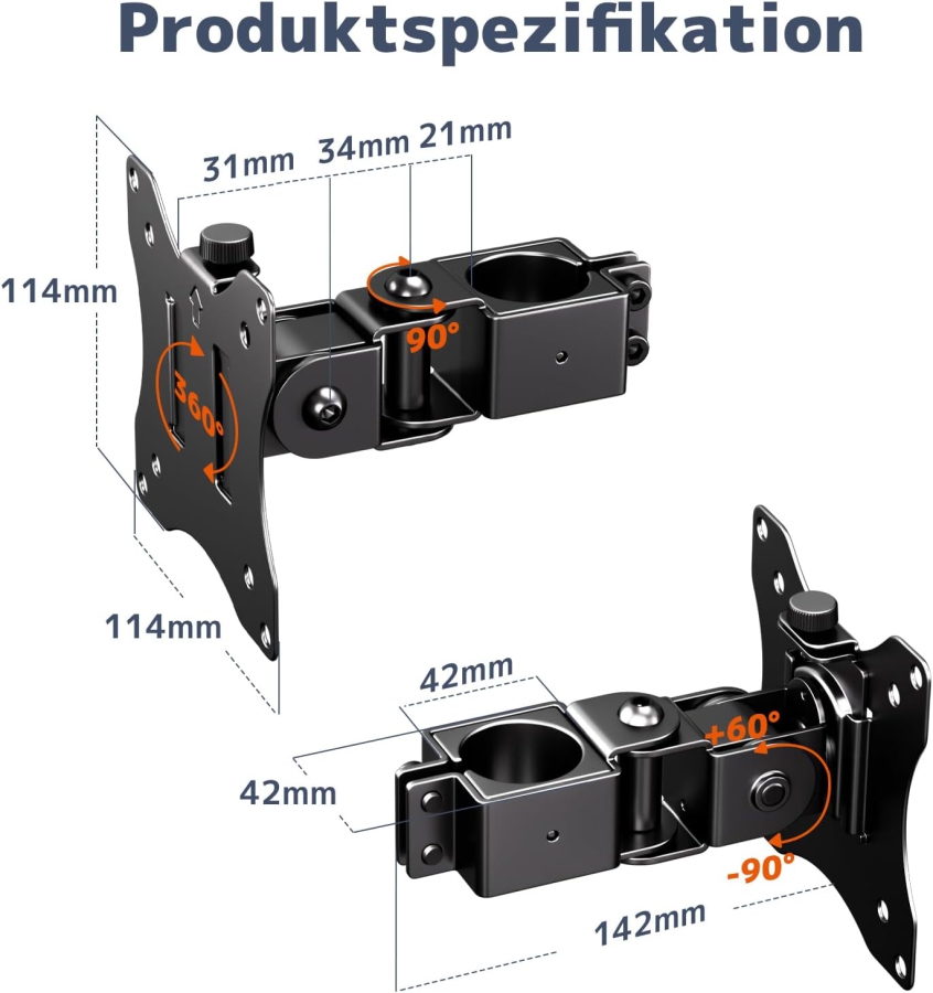 PUTORSEN Universal Steel Mount for Monitor Stands (17-32 Inch, 3.5 cm Pole) (Robust Single Arm up to 10 kg – VESA 75x75/100x100 mm, Tilt, Swivel & 360° Rotatable.)