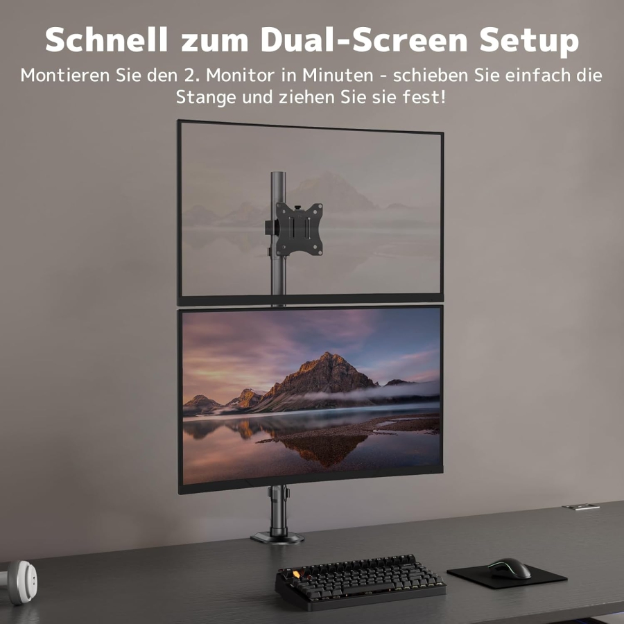 PUTORSEN Universal Steel Mount for Monitor Stands (17-32 Inch, 3.5 cm Pole) (Robust Single Arm up to 10 kg – VESA 75x75/100x100 mm, Tilt, Swivel & 360° Rotatable.)