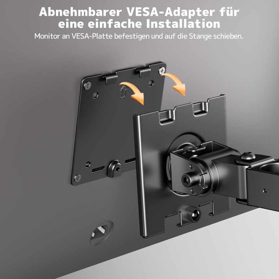 PUTORSEN Universal Steel Mount for Monitor Stands (17-32 Inch, 3.5 cm Pole) (Robust Single Arm up to 10 kg – VESA 75x75/100x100 mm, Tilt, Swivel & 360° Rotatable.)
