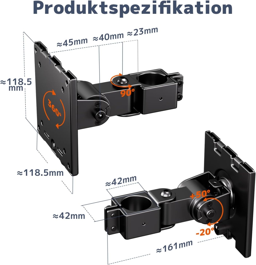 PUTORSEN Universal Steel Mount for Monitor Stands (17-32 Inch, 3.5 cm Pole) (Robust Single Arm up to 10 kg – VESA 75x75/100x100 mm, Tilt, Swivel & 360° Rotatable.)