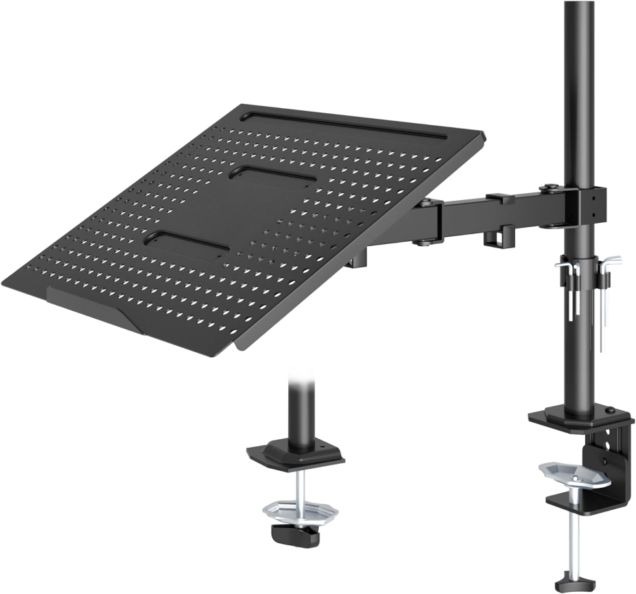Redbat monitor arm with ventilated laptop tray, fully adjustable for 13 to 32 inch LCD LED screens & up to 16 inch notebooks, 2 mounting options, tilt, swivel & rotate