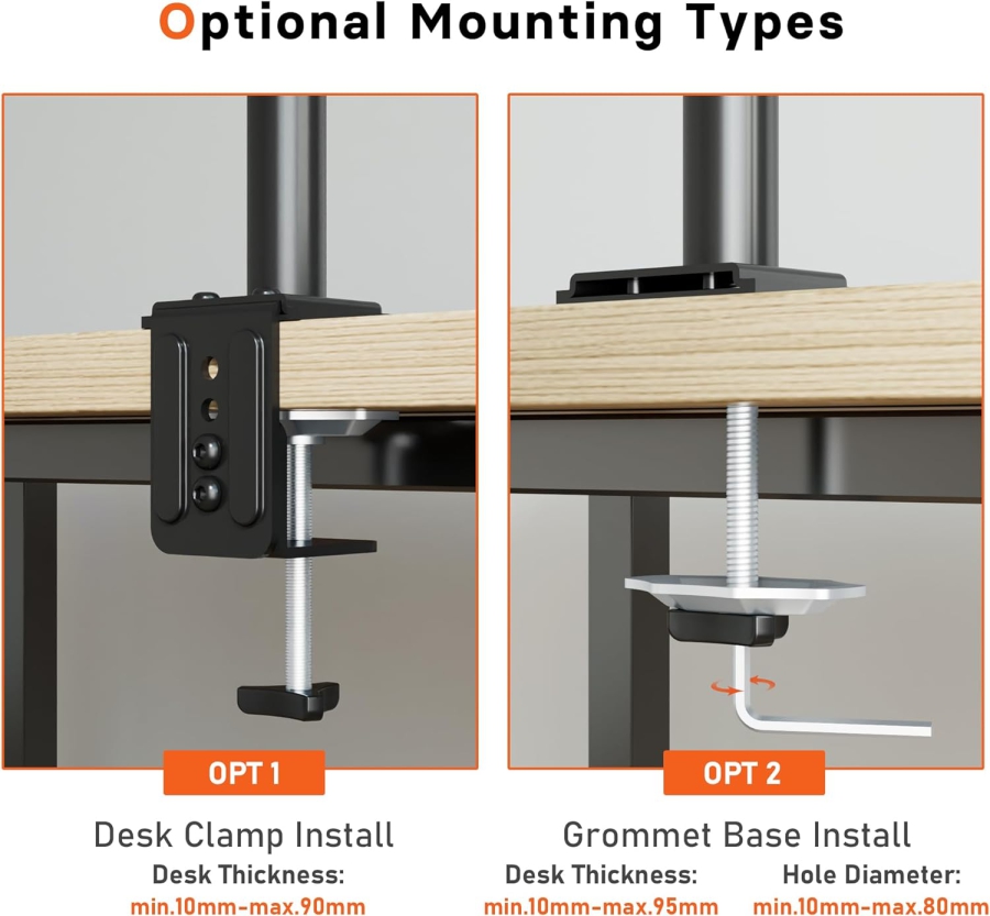 Redbat monitor arm with ventilated laptop tray, fully adjustable for 13 to 32 inch LCD LED screens & up to 16 inch notebooks, 2 mounting options, tilt, swivel & rotate
